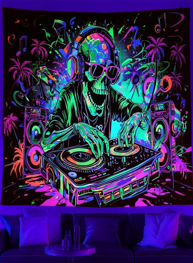 TUGCAY Blacklight Skull Tapestry Funny Skeleton Hip Hop Music Tapestry UV Reactive Gothic Hippie Tapestries Wall Hanging for Bedroom Dorm Game Room Decor(51.2 x 59.1 Inches) - Image 1